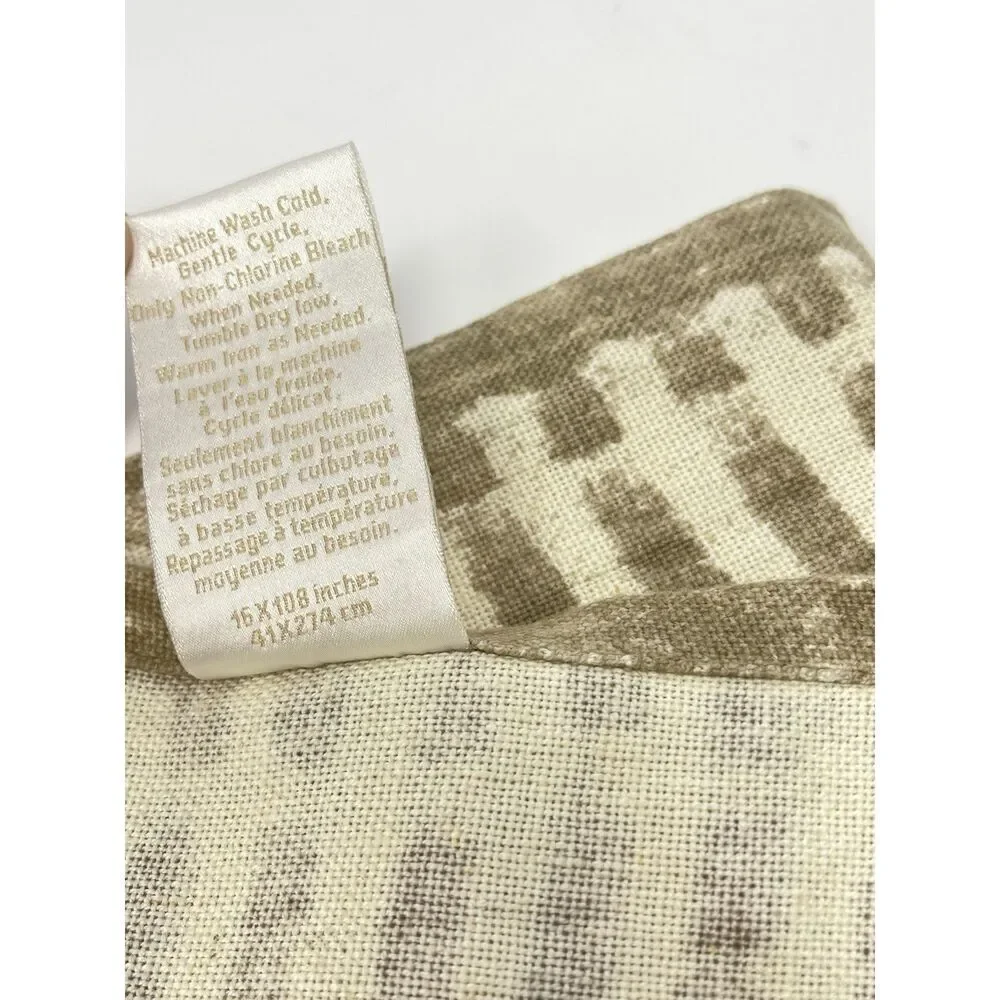 William Sonoma Painted Stripe Table Runner 16x108” Cotton Linen Beige Tan Brown